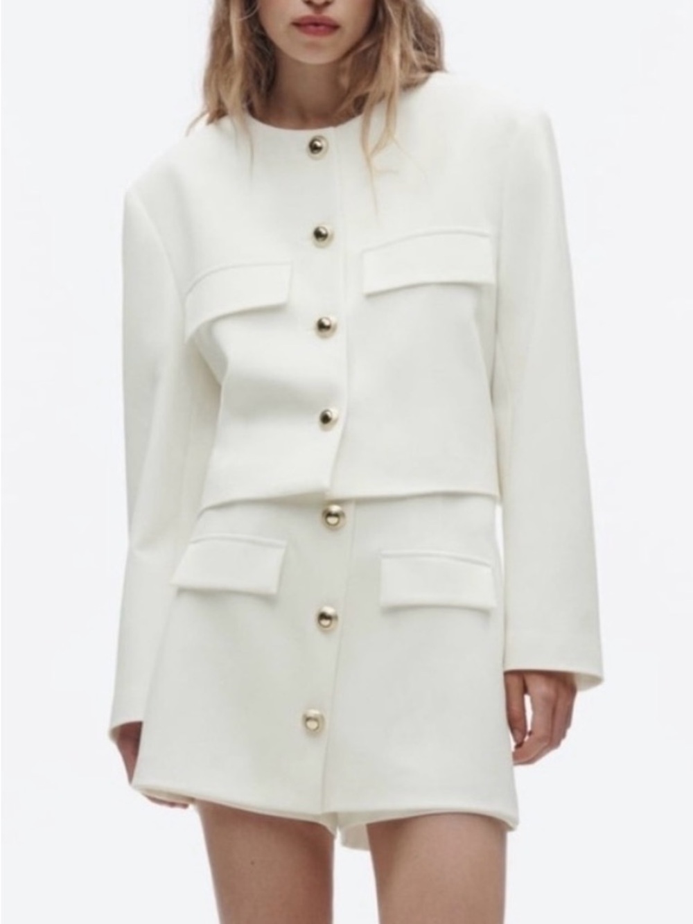 ZARA White Button-Front Jacket/Skort Set with Gold Buttons